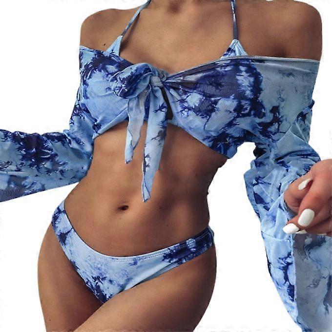 3stk / sett badedrakt elastisk slank passform tredelt blå