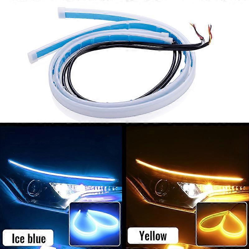 2 pcs DRL LED Strip Turn Signal Light Yellow Bright Flexible Turn signal Light Daytime Running Light for Car Headlight 12V
