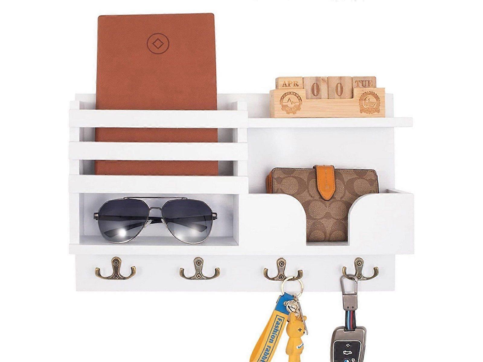 Wall Mounted Key and Mail Holder Entryway Wall Hanging Storage Rack - White