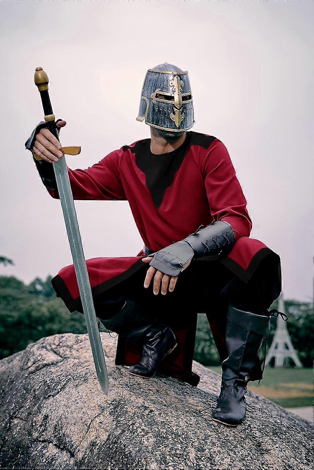 Runcati Middeleeuws kostuum voor heren, renaissance, piraat, Halloween, Viking, tuniek, ridder, cosplay, krijger, LARP overhemden, blauw, M