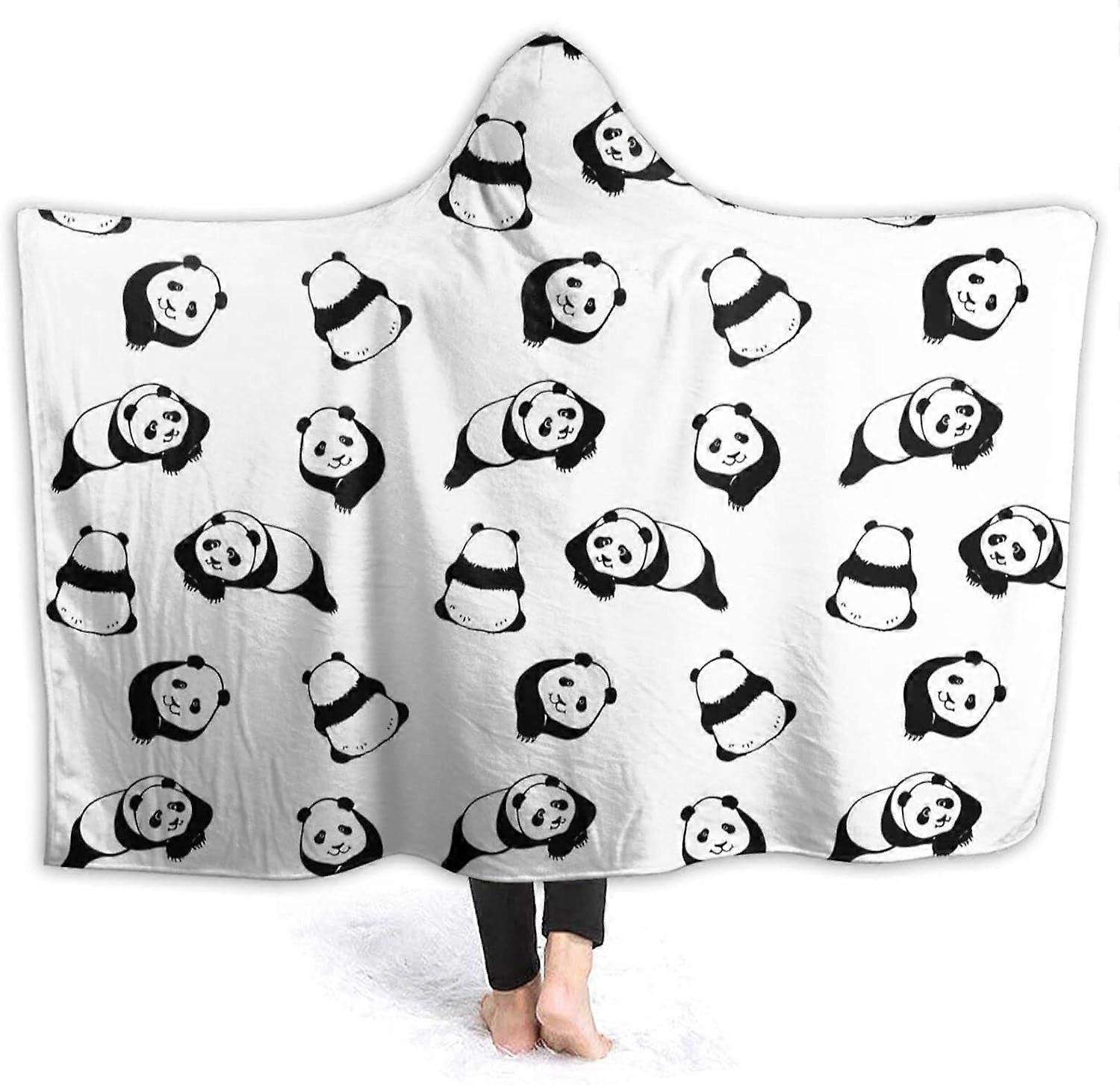 Cobertor com capuz de panda fofo Cobertor vestível de pelúcia macio Roupão com capuz quente Poncho Capa Roupão de banho Sofá Cama de flanela para dormir 50 "x40" para crianças 