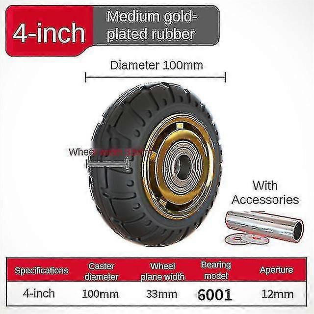 1 מחשב 4 אינץ ' גומי בינוני גלגל בינוני מצופה זהב / האמר / Tpr גלגל שקט עגלה אוניברסלית עגלה תעשייתית נגרר יחיד