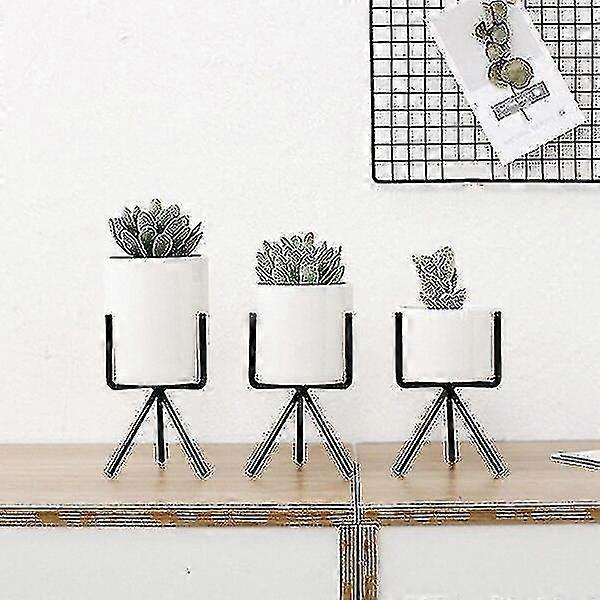 3pcs Succulent Planter Ceramic Flower Planters With Iron Shelf