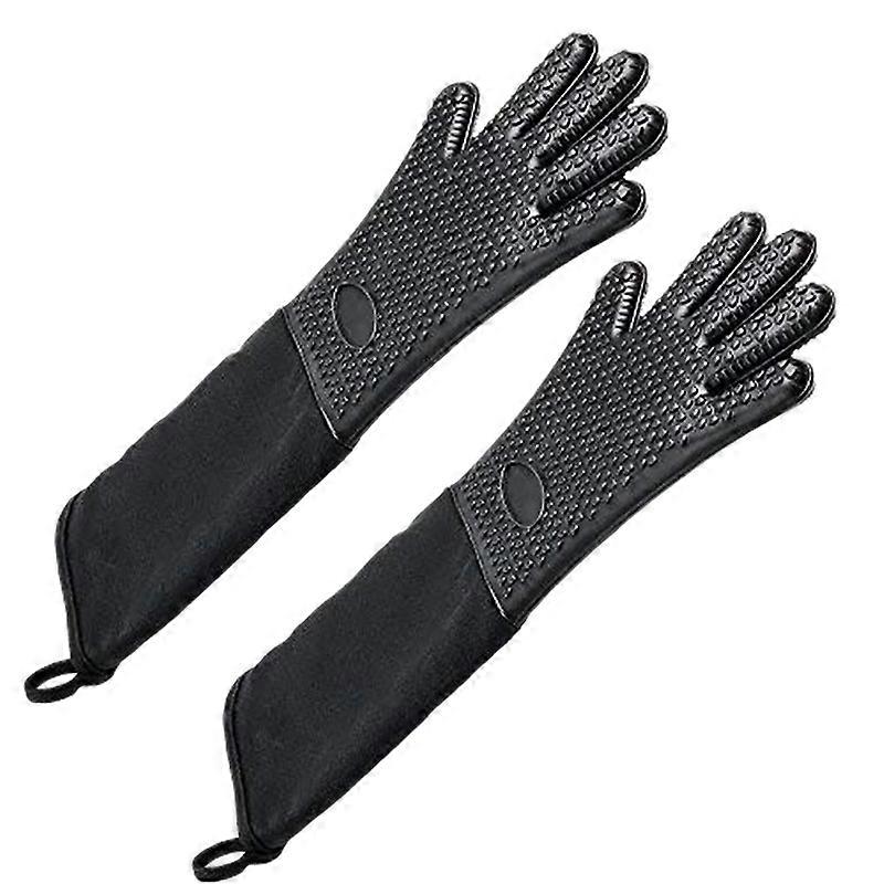 Extra Long Professional Silicone Oven MittCompatible Kitchen - Black