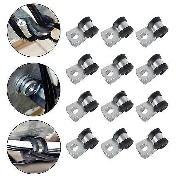Rubber Lined P Clips Cable Mounting Hose Pipe Clamp - 12 Pack