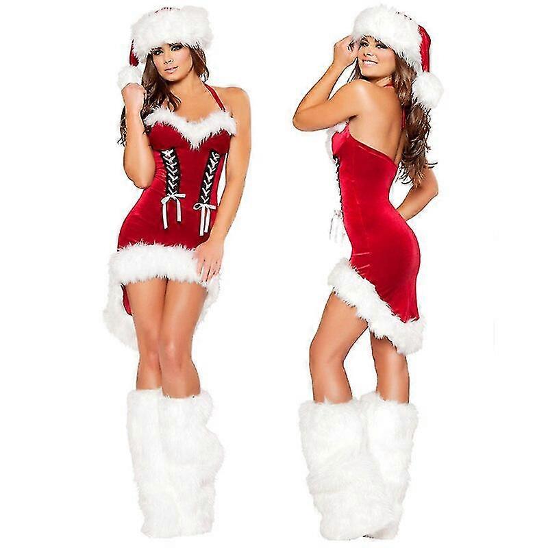 ליידי תחפושת חג המולד למבוגרים חג המולד קוספליי כובע שמלה חגורה נשים שמלת חג המולד מתוק מיס סנטה קלאוס תלבושות