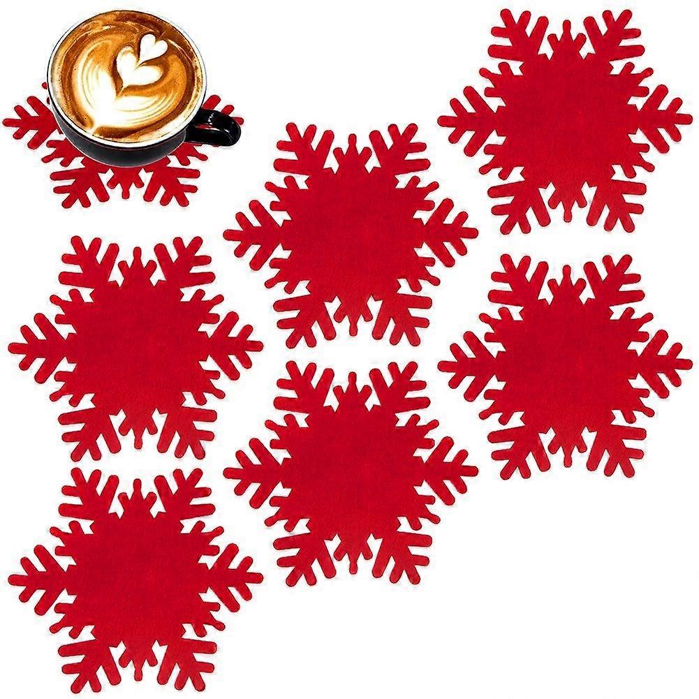 Set of 6 red snowflake coasters for warm vessels