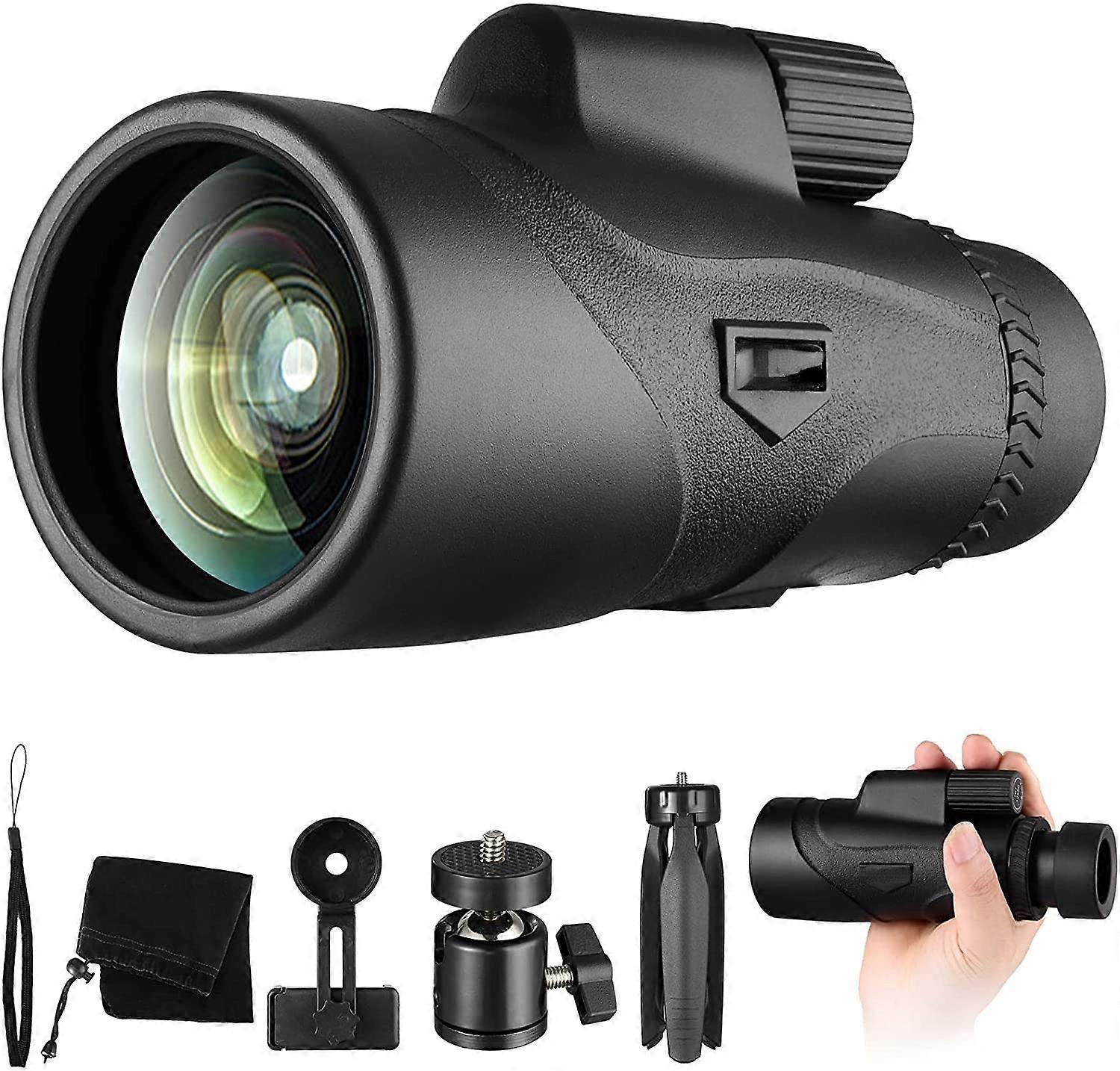 12x50 HD Monocular Telescope with Mobile Phone Clip, Upgraded Tripod, Portable Monocular Telescope and Large Eyepiece Telescope Can Be Used for Bird W