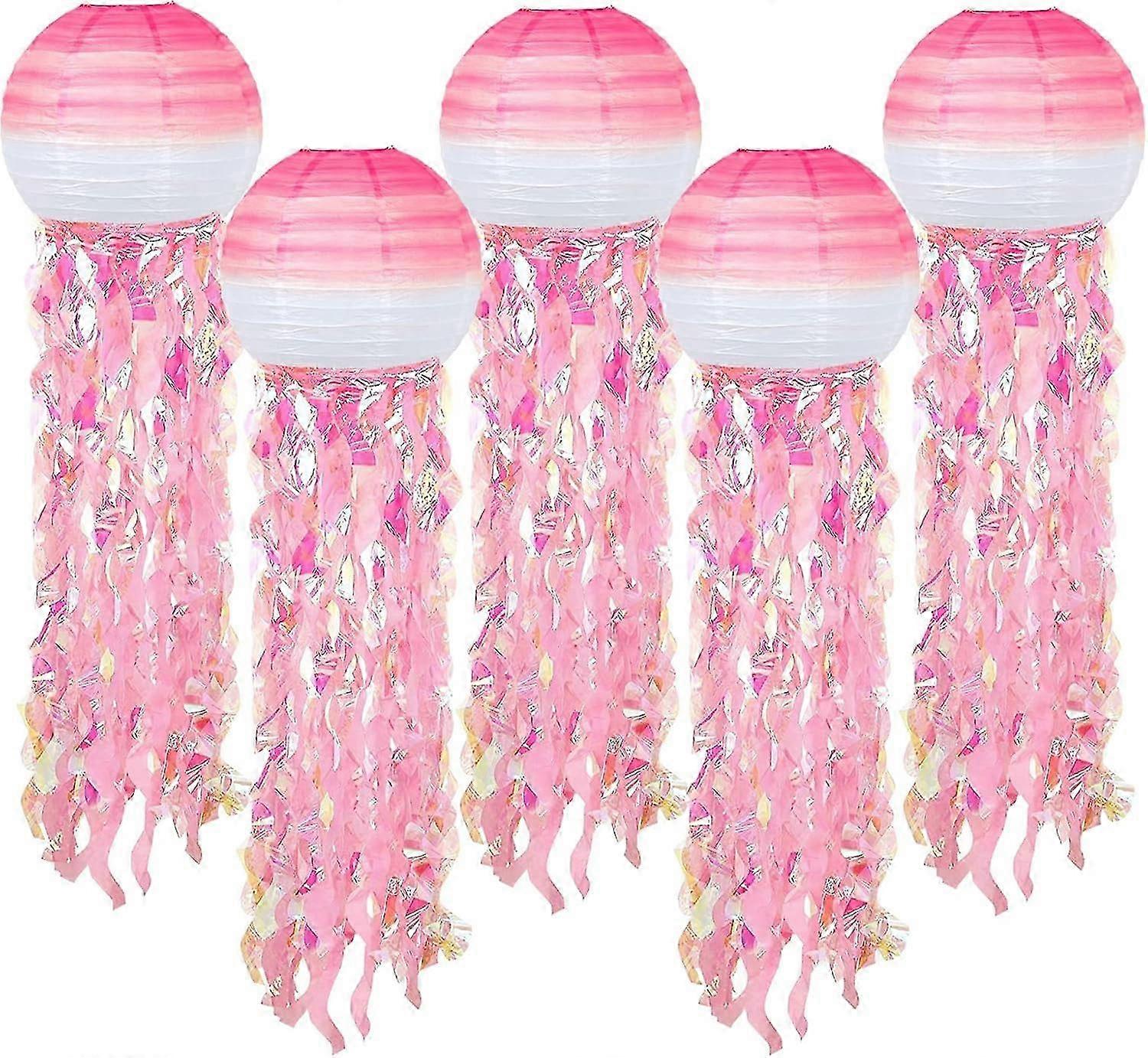 5 Packs Jellyfish Paper Lanterns Hanging Mermaid Wishes Lantern Gradient Pink Lantern Ocean Theme Party Supplies Mermaid Birthday Decorations for Kids