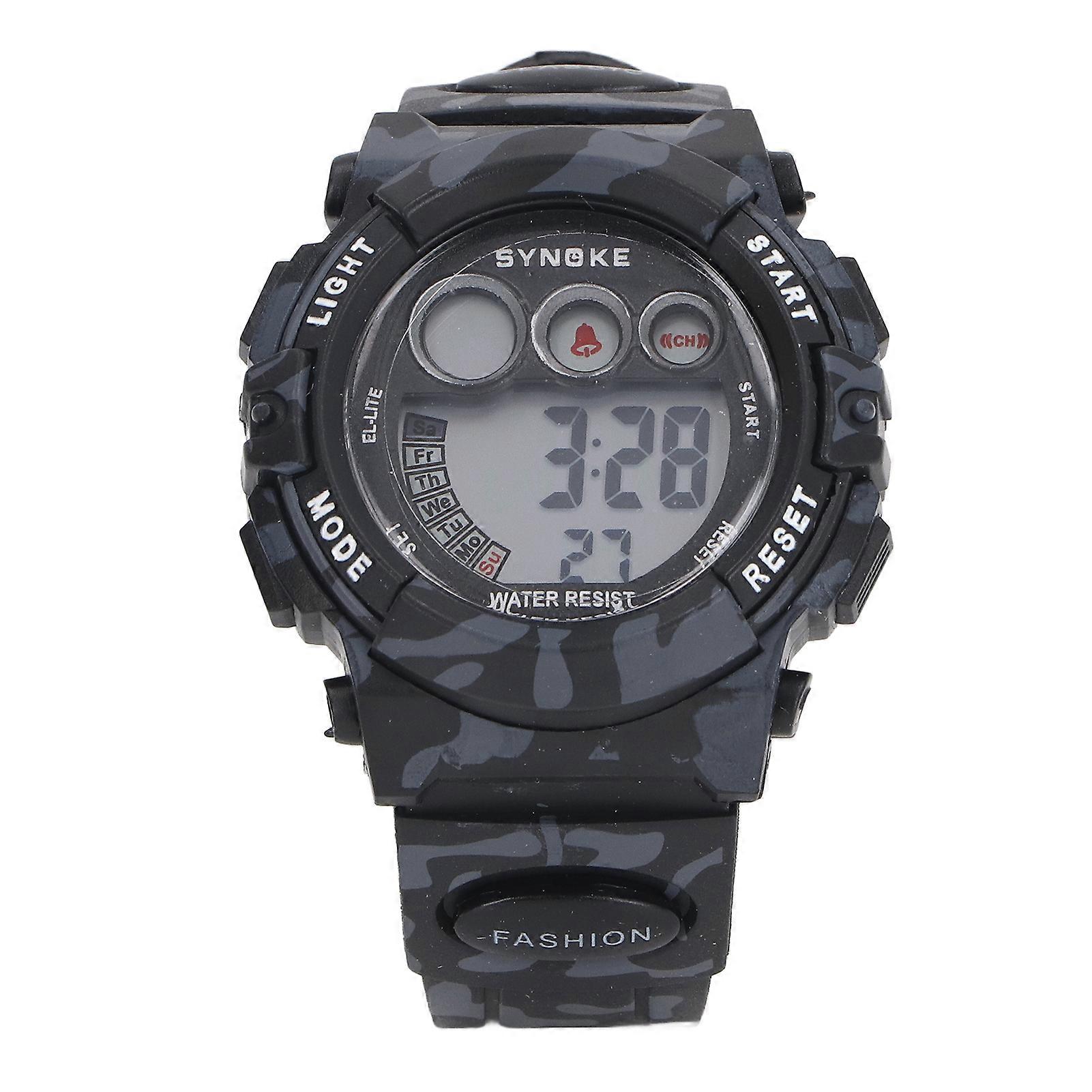 Kids Camouflage Digital Watch Alarm Clock Date Display Split Time On Time Alarm 12/24 Hour 7 Colors LED Backlight 50m Waterproof Watch for Boys Aged 5