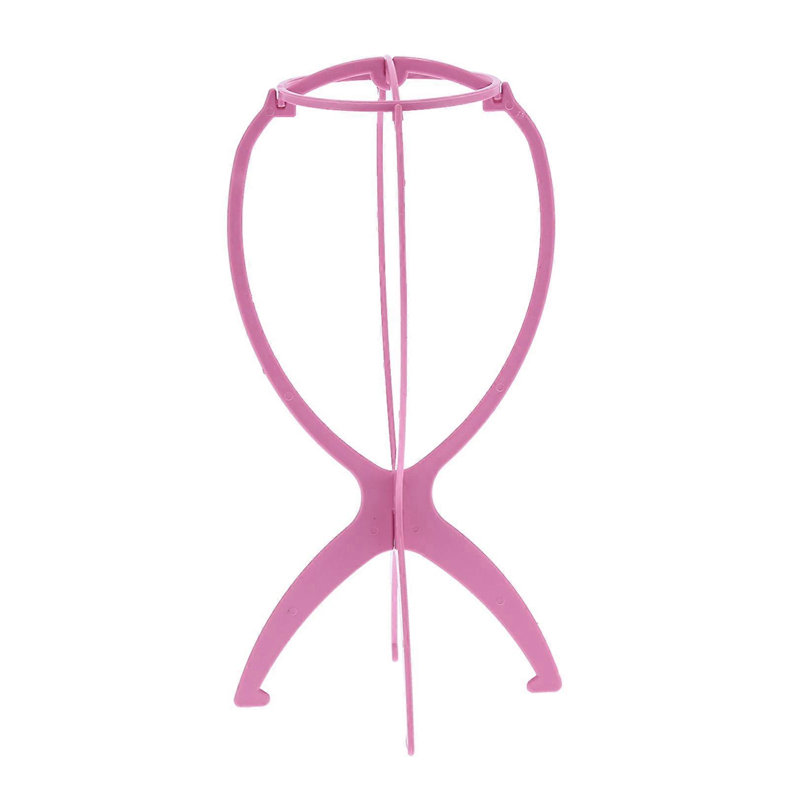 Professional Wig Head Stand Travel Folding Wig Display Stand Holder Rack for Home Hair SalonRose Red