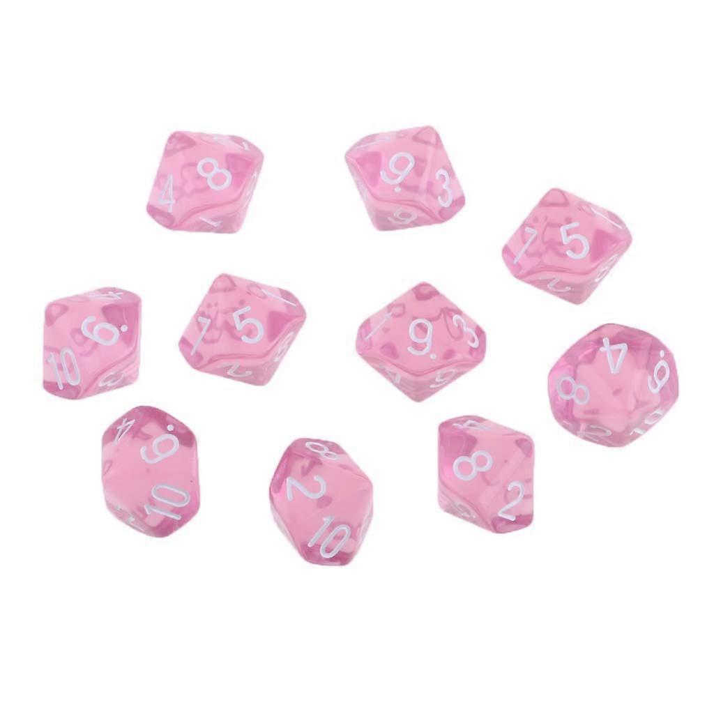 10 Pieces Plastic D10 Dice for D&D RPG MTG Board Game Toy DIY Pink