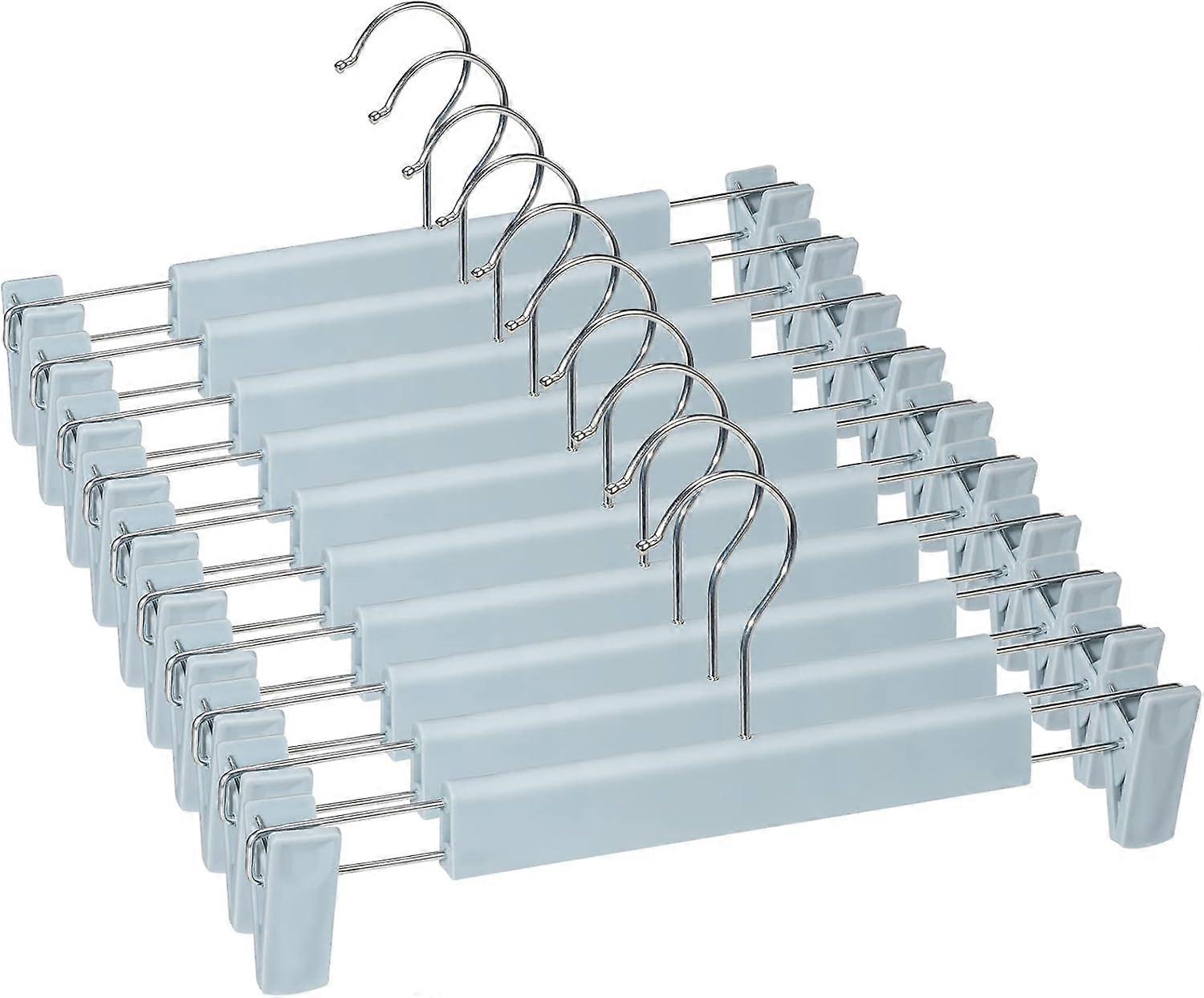 Pack of 10 Clothes Hangers with Strong Non-Slip Adjustable Clips Hooks, Space-Saving Trouser Hangers Light Blue