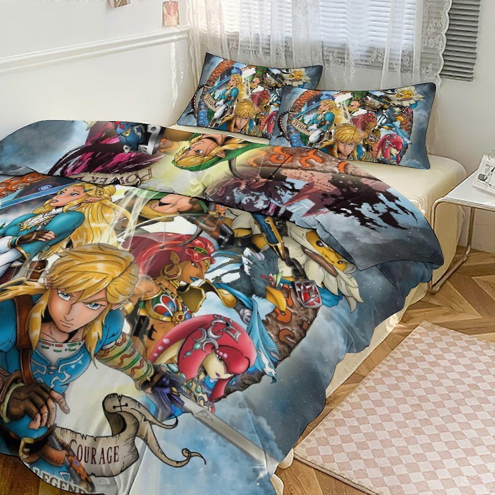 Ez268 האגדה של זלדה הדפס סט מצעים דפוס שמיכת קוב סט 3 חלקים 1 כיסוי שמיכה ו -2 ציפיות לנשים גברים בני נוער בגדלים מרובים לבחירה