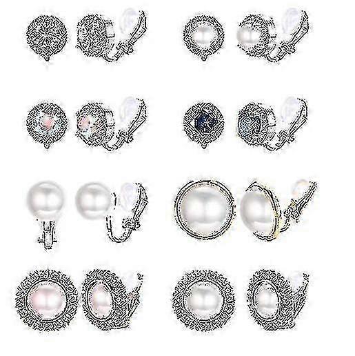 8 Pairs Clip Earrings Set For Women's