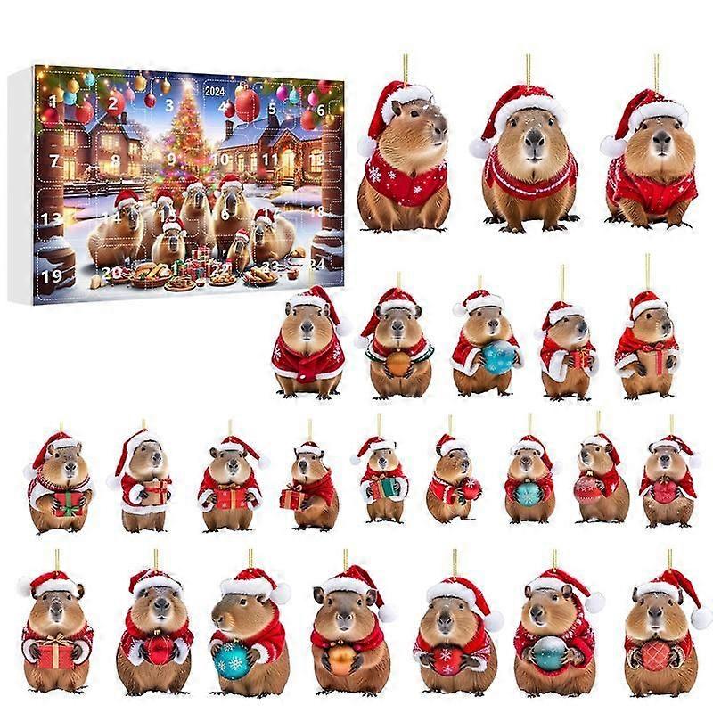 GaiBoSi Capybara Christmas Advent Calendar Kit Countdown Christmas Calendar Capybara Tree Pendant 2D Acrylic Capybara Pendants