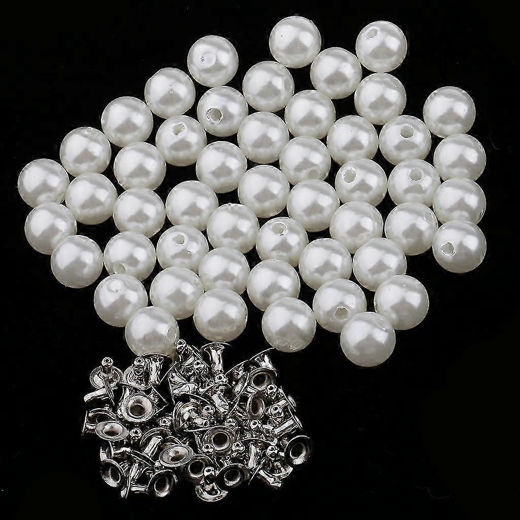 100 Set Pearls Rivets Studs Buttons for Sewing Leather Crafts