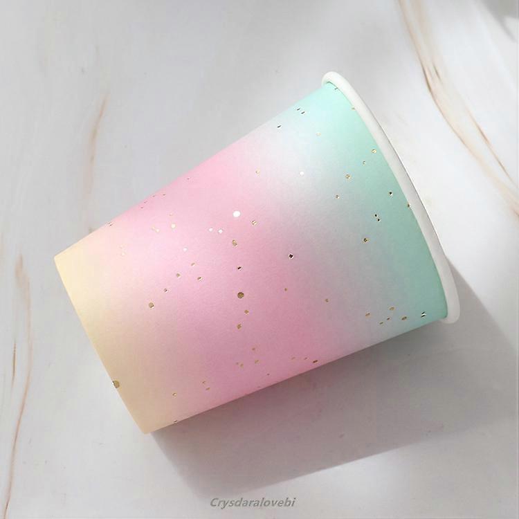 Gradient Color Disposable Tableware Set Banquet Table Decoration Paper Cup Dinner Plate Straw Wedding Birthday Party Supplies