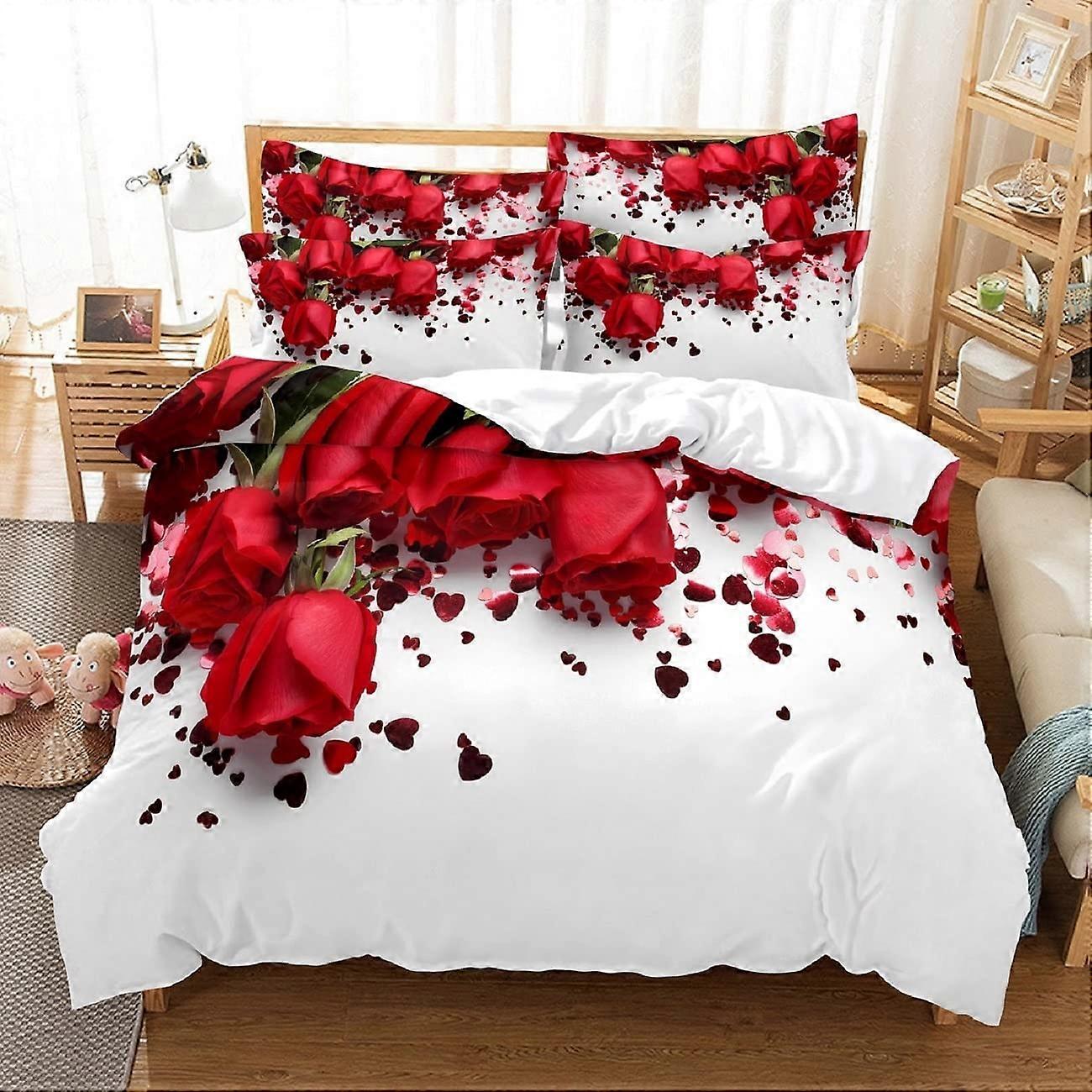 Kukat Rose Comforter Cover Set, 3D Kukka Vuodevaatteet Toddle Vuodevaatteet 1 Sängyn peitto + 2 tyynytyynyä Lapset Lapset Pojat Tytöt (Twin (68'