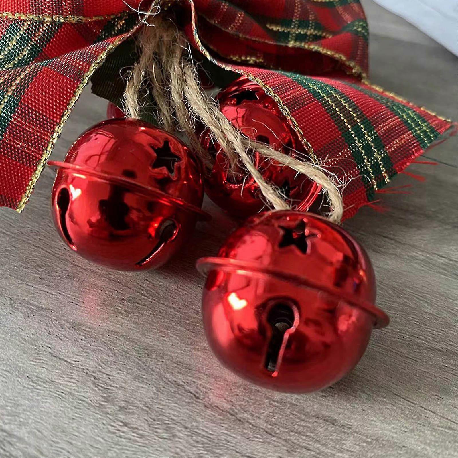 4pcs Christmas Bows Hanging Decorations Diy For Christmas Tree With Bells And Plaid Pattern