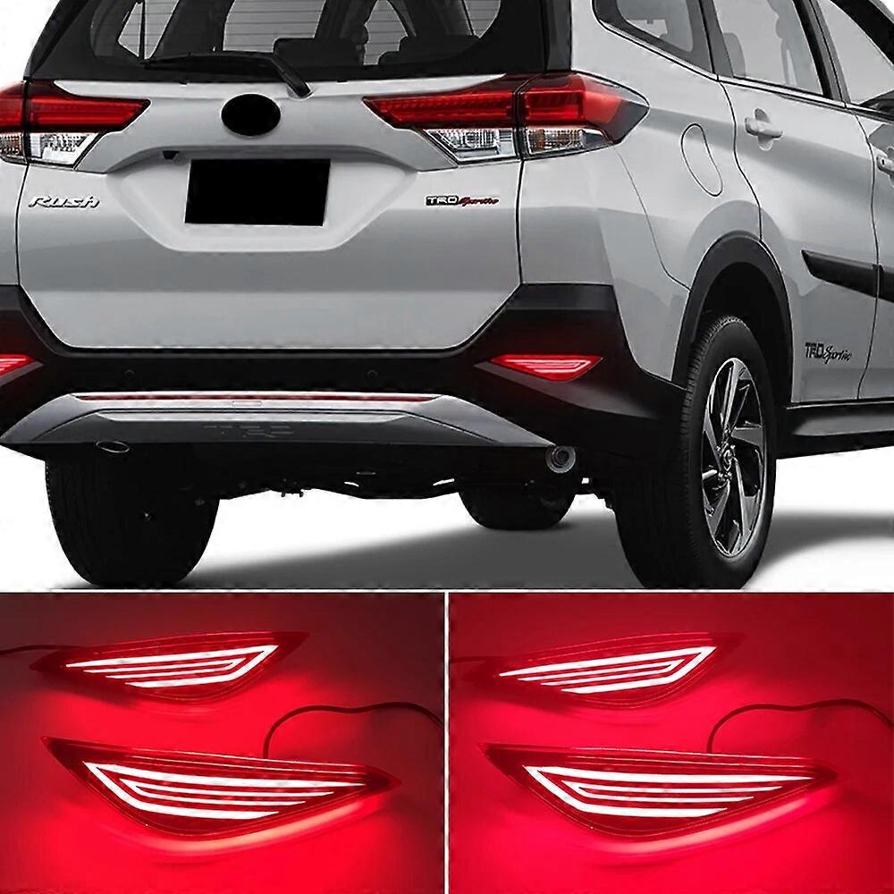 Car Flashing 2Pcs Auto LED Reflector For Toyota Rush 2018 2019 2020 Rear Fog Lamp Brake Light Rear Bumper turn signal Lamp