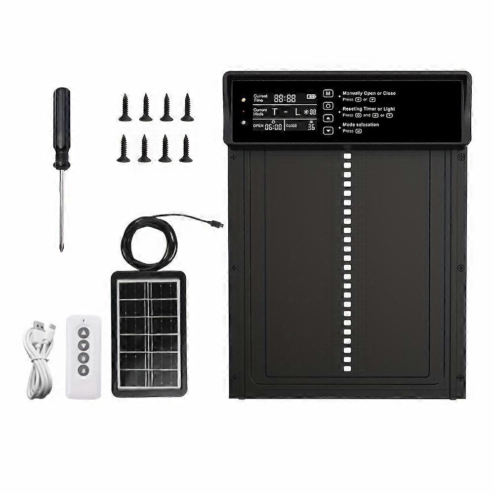 Solar Powered Automatic Chicken Coop Door with Timer & Light Sensor - Advanced USB Charging, Anti-Pinch & Alert, Remote Control, LED Screen - Durable 