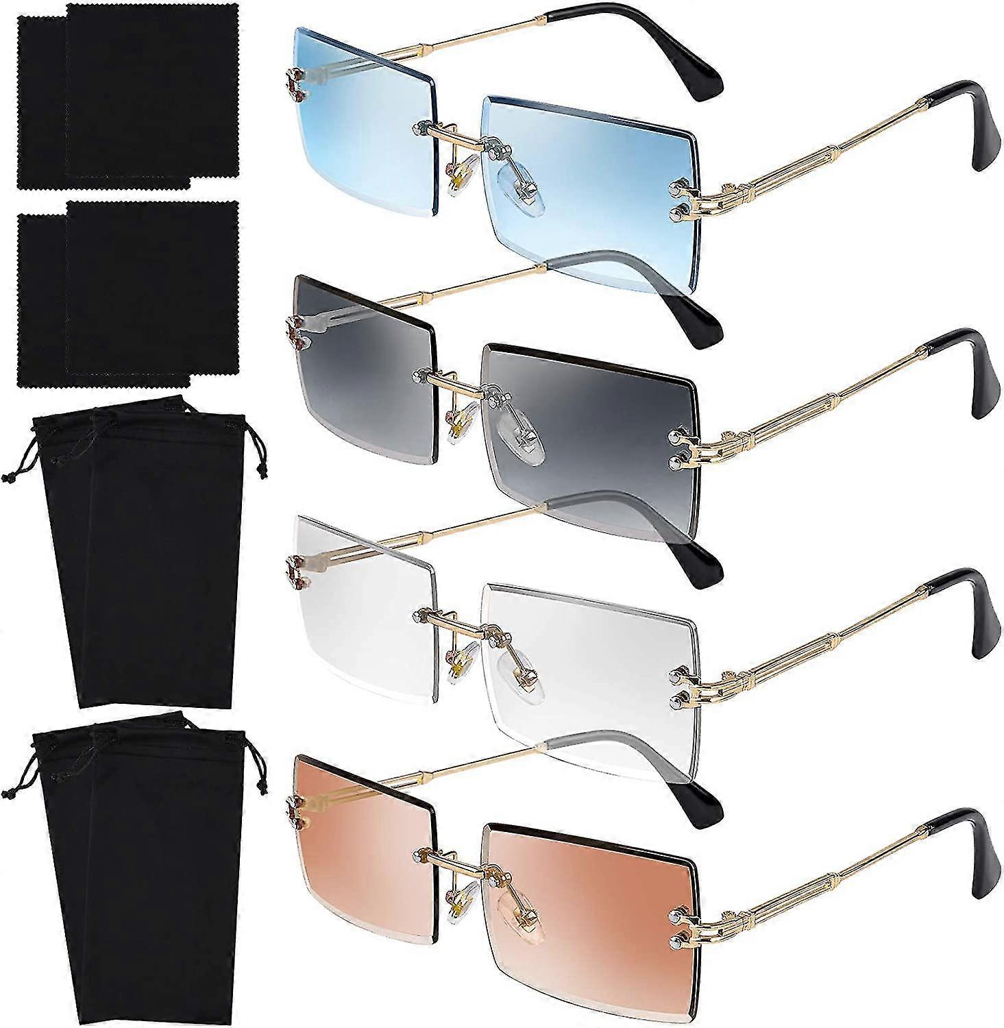 Vintage Rimless Eyewear - 4 Pack Rimless Rectangle Sunglasses