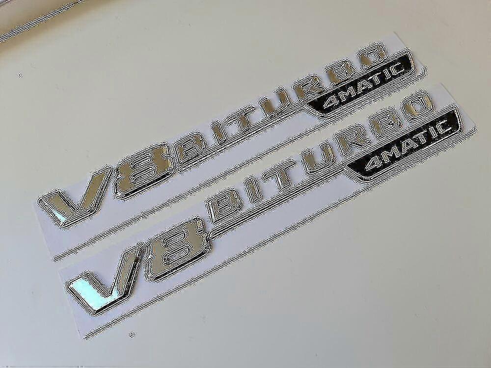 Ζεύγος V8 Biturbo 4Matic ασημένιο χρώμιο εμβλημάτων εμβλημάτων πλευρικών φτερών για τη Mercedes Amg