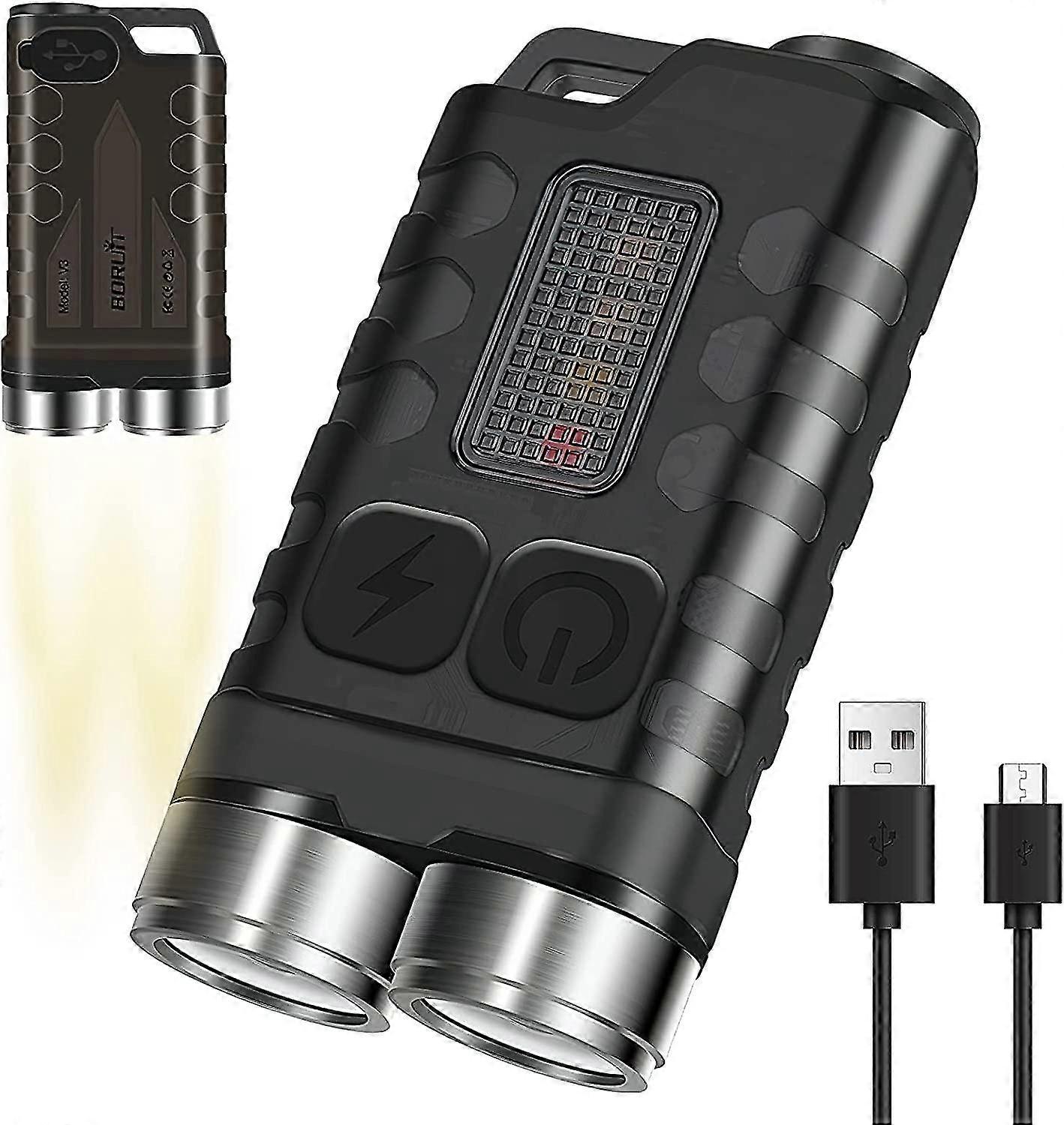 Rechargeable Led Keychain Flashlight 10 Light Modes 900 High Lumens Ip65 Edc Flashlight With Uv Side Light And Magnetic Back Base For Camping, Hiking