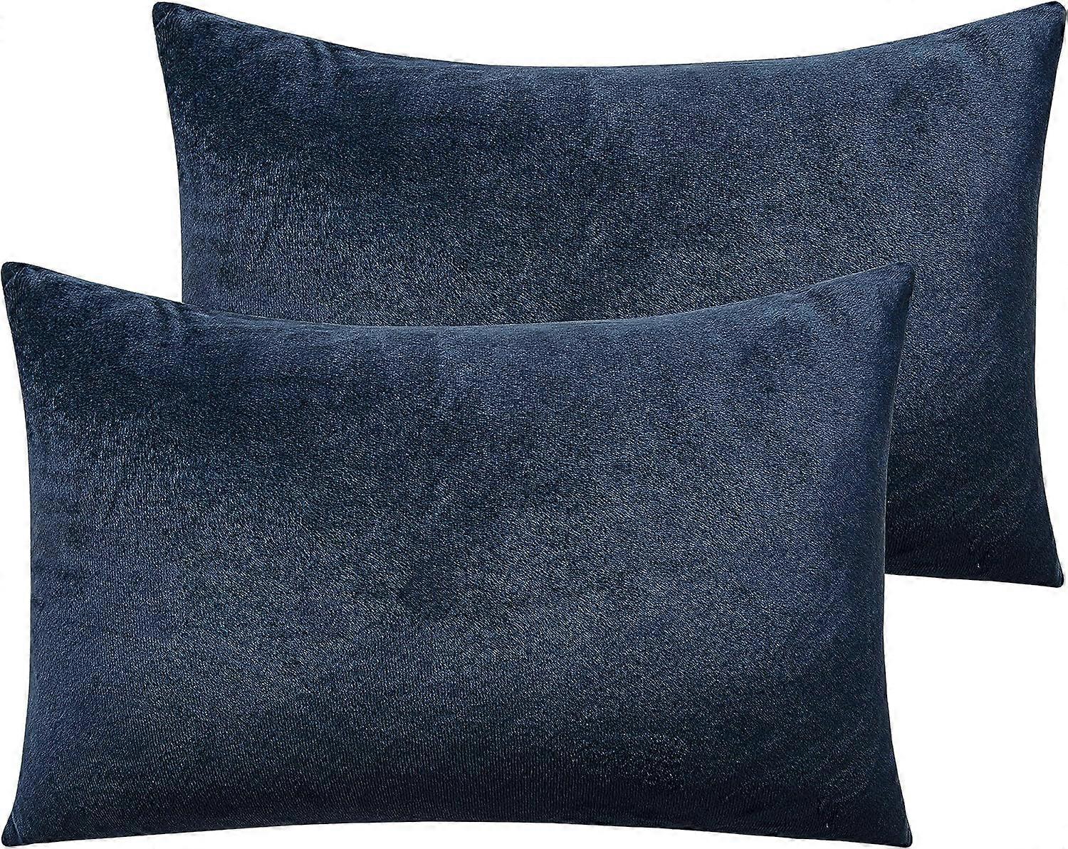 2 Pack Velvet Standard Pillowcases, Super Soft and Cozy Luxury Fuzzy Flannel Pillow Cases, 60*60cm, navy blue