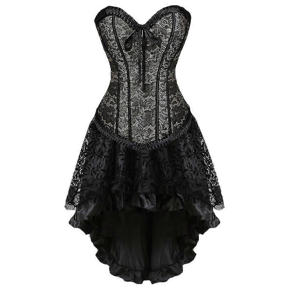 المرأة مثير الرباط الأزهار مشد اللباس فيكتوريا خمر مشد أعلى الخصر Cincher تمثال نصفي القوطية تنورة غير متماثلة مجموعة Xs-6XL