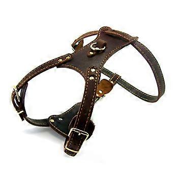 Genuine Leather Dog Harness Brown Walking Training Harnesses 33''-35'' Adjustable Chest Large Dogs Pitbull Alaskan Malamute