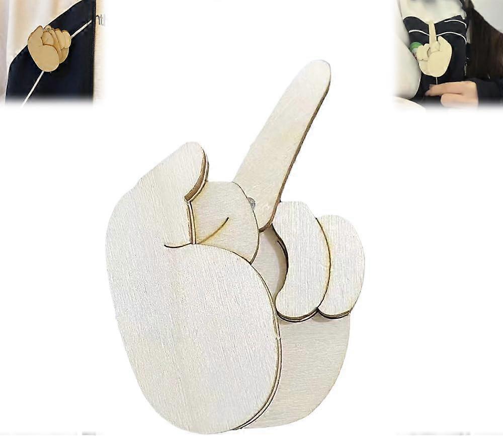 Funny Wooden Finger Brooch, Funny Middle Finger Pin DIY Kit, Flippable Middle Finger Pins Gag Gift, Interactive Mood Expressing Pin