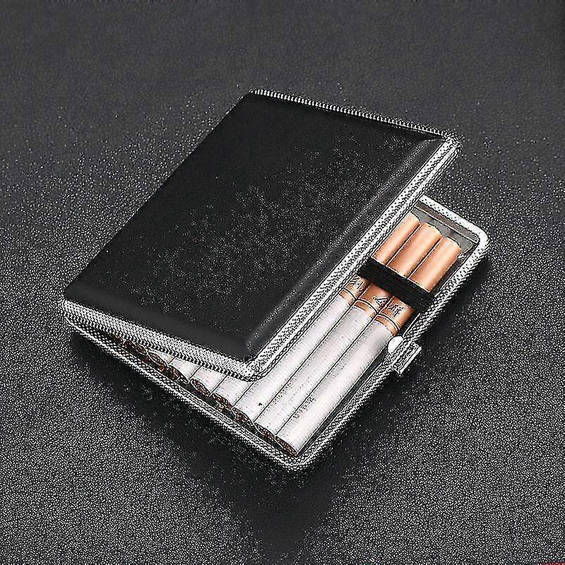 Zigarettenetui für Männer, Metall Zigarettenetui Halter mit PU-Lederabdeckung, ultraschlanke Tabakbox Tasche mit Zigarette