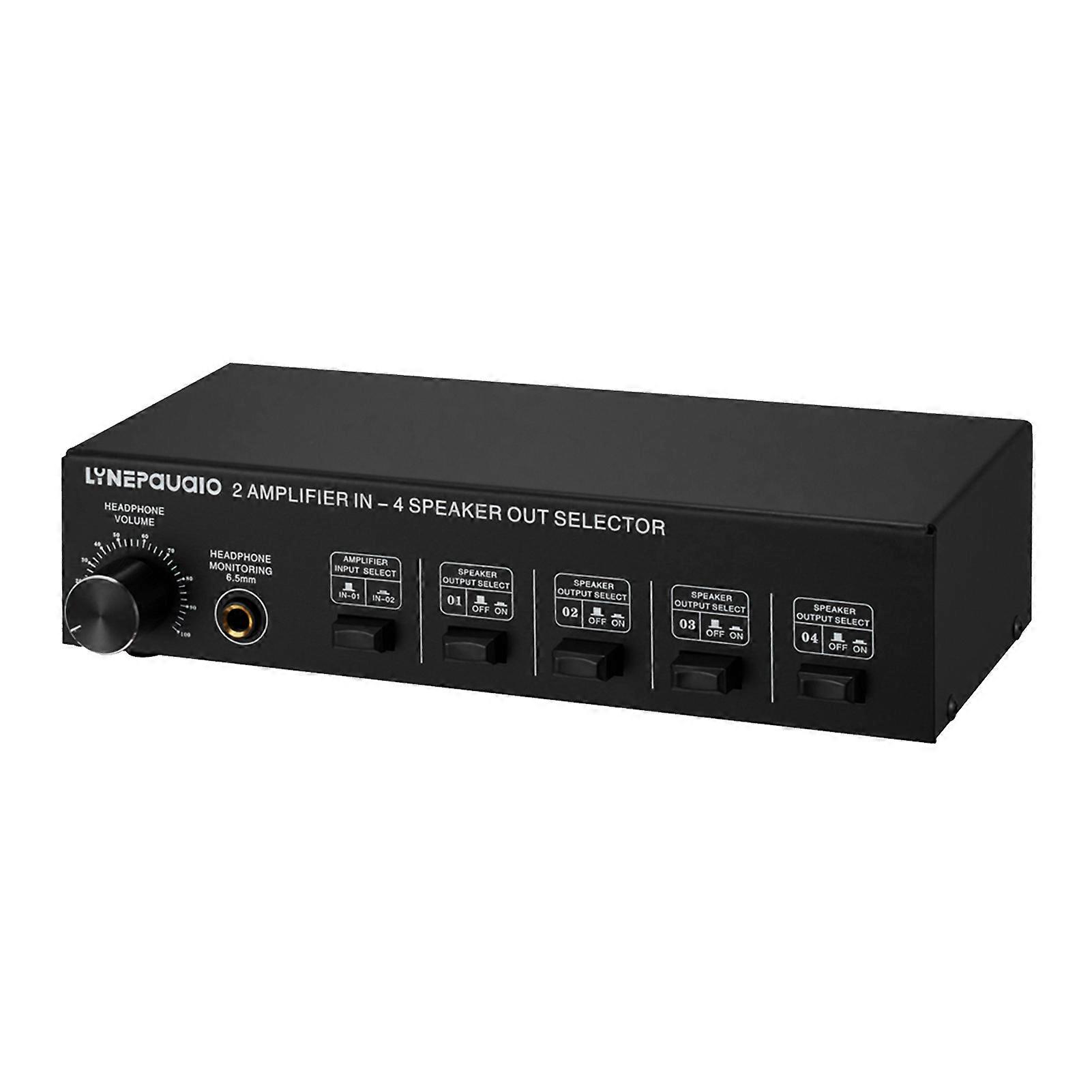 2 in 4 Out Speaker Selector Switch Box 4 Zone Amplifier and Speaker Selector with Volume Control Banana Jack 6.5mm Earphone Jack