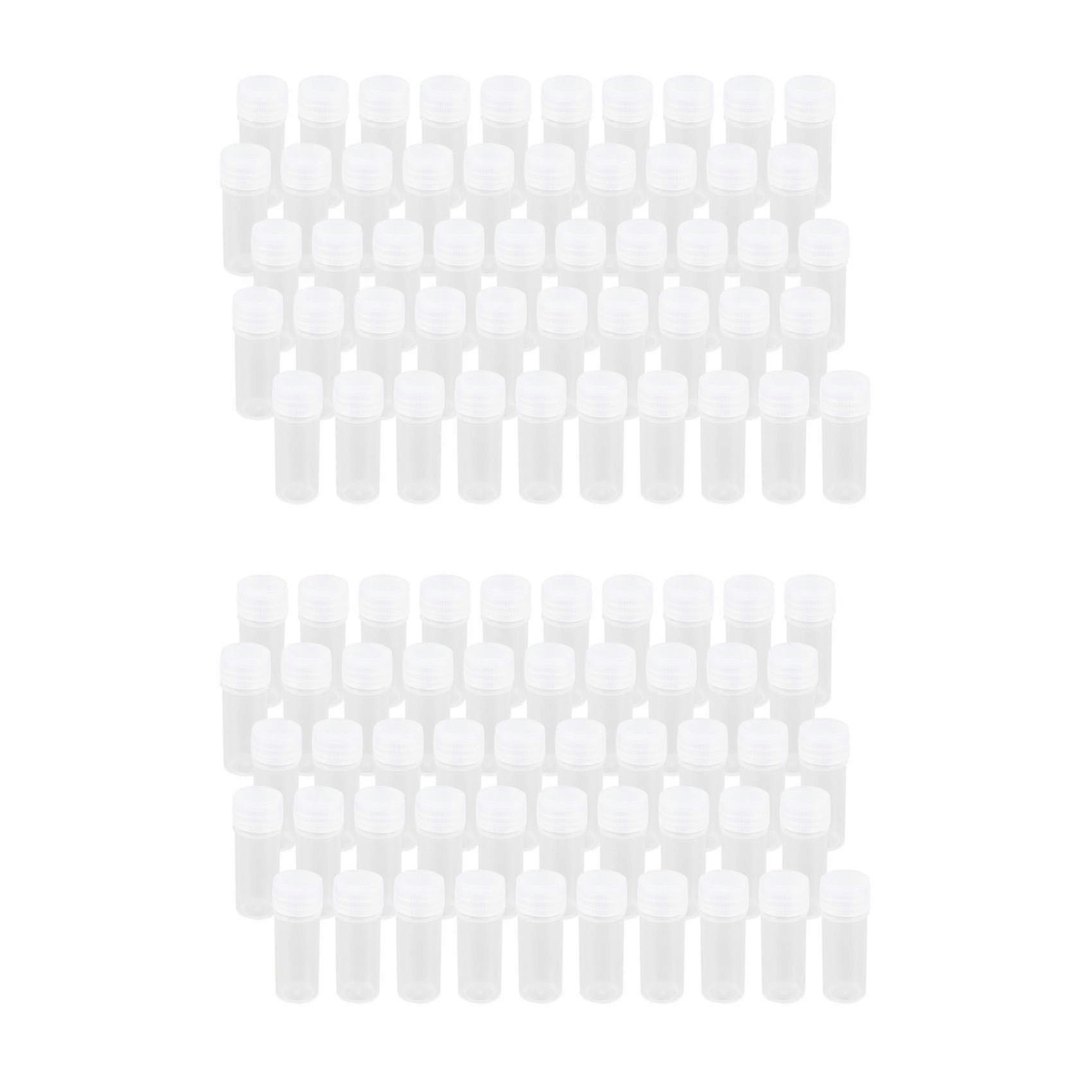 100x Plastic Sample Bottle 5ml Test Tube Lab Small Vial Storage Container + Lid