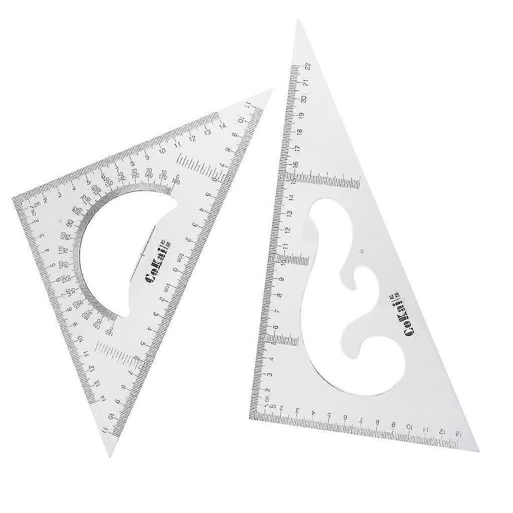 2 Pack 45/60 Degree Geometry  For Triangle Ruler Drawing Drafting Set Clear