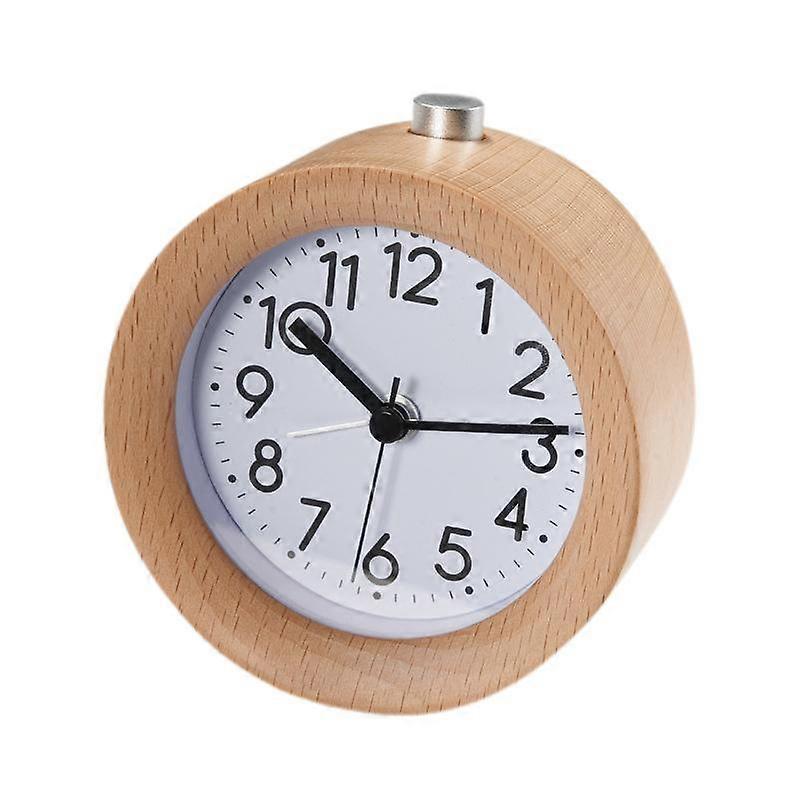 Réveil rond en bois de 3 pouces avec chiffres arabes, silencieux sans tic-tac, rétroéclairage, à piles, cyan