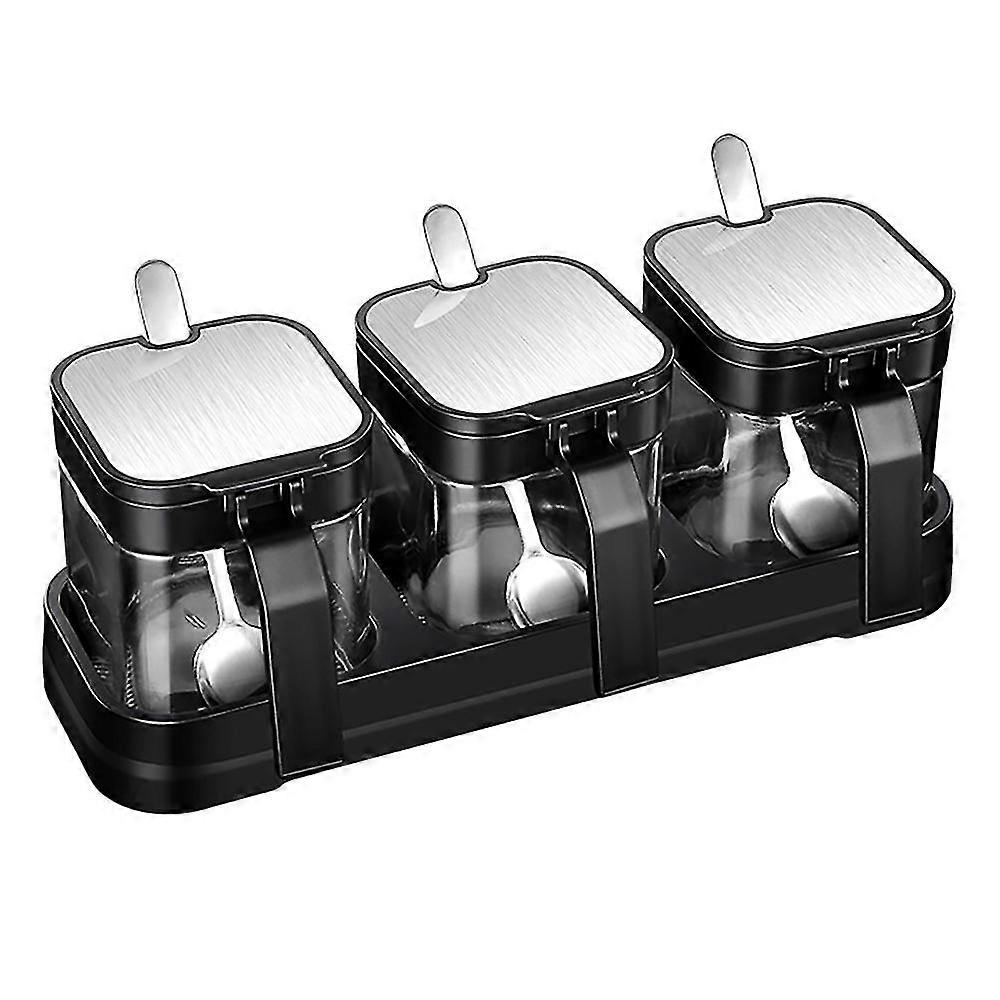 Glass Storage Jars Spice Containers Set with Stainless Steel Lids and Spoons for Sugar Serving Salt