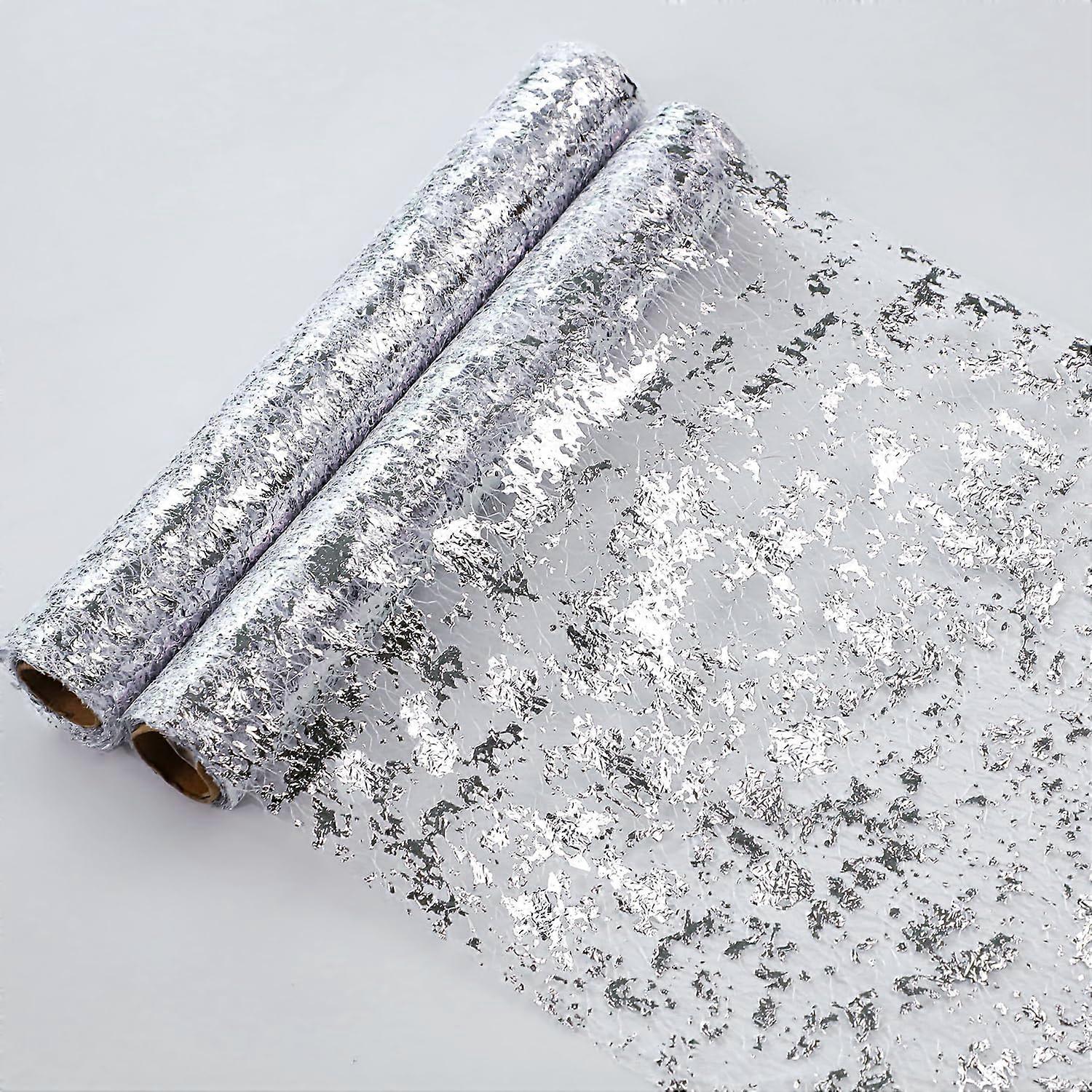 Silver Table Runner, Sequin Glitter Foil Metallic Silver Thin Mesh Table Runner Roll 11"x108", Silver Table Decorations