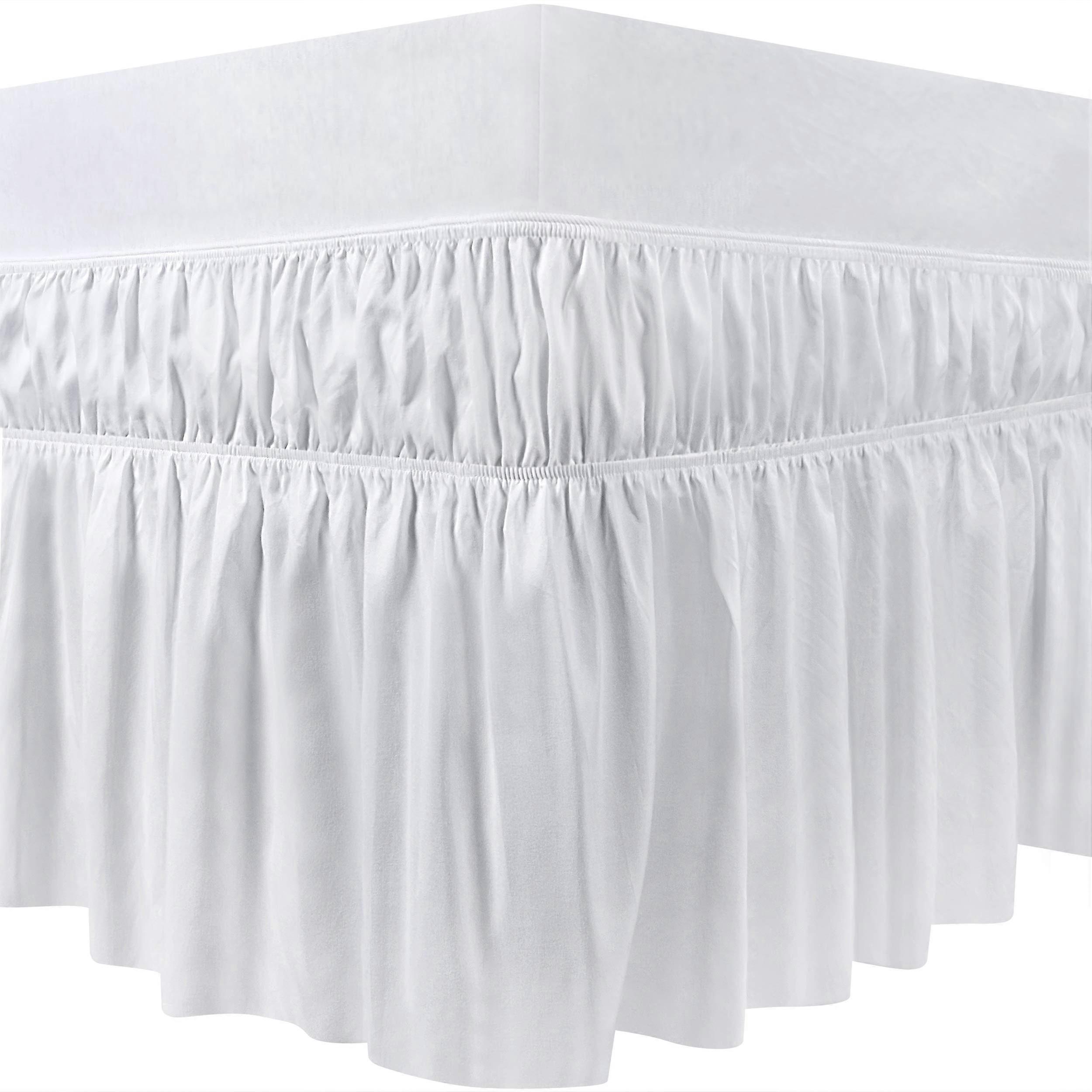 Doppia Gonna Letto Elastico Increspatura - Gonna Letto in Microfibra Letto Matrimoniale Regolabile Bianco