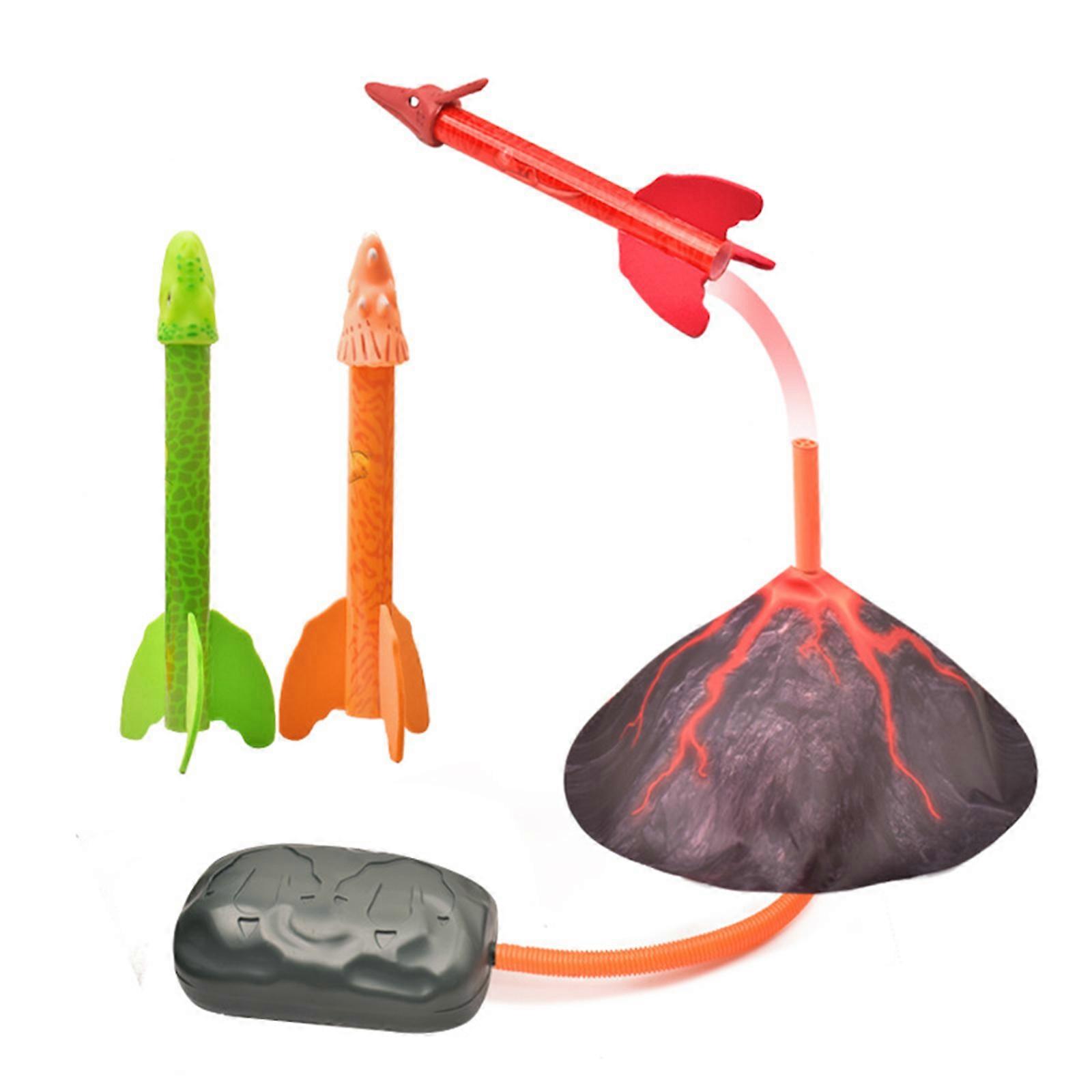 Family Fun Rocket Launcher for Kids - Brinquedo ao ar livre com tema de dinossauro multicolorido com lançador de vulcão e foguetes de espuma - STEM Learning