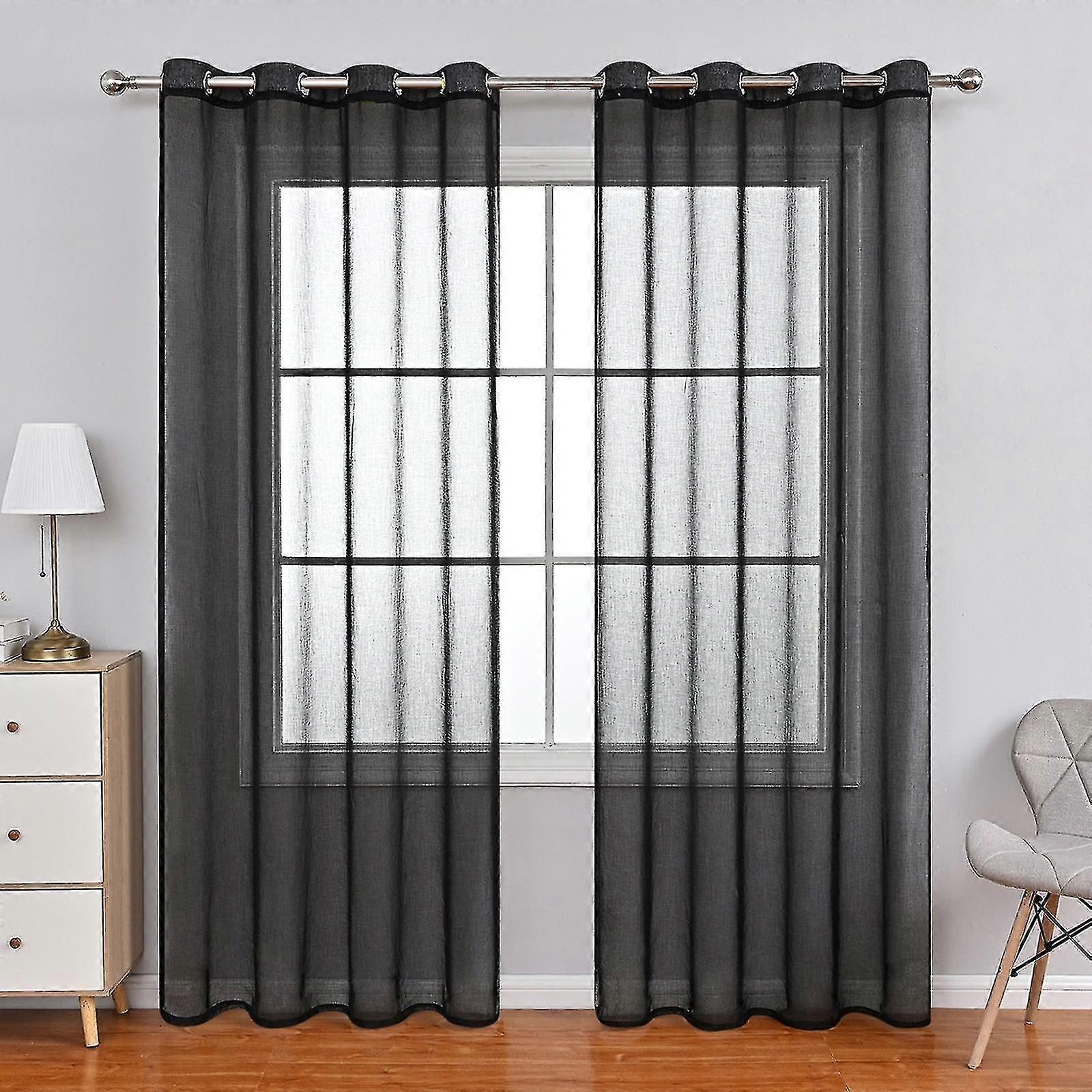 Transparent Sheer Curtains, 1 Panel, Black, 100*130cm/100*200cm/100*250cm/140*260cm