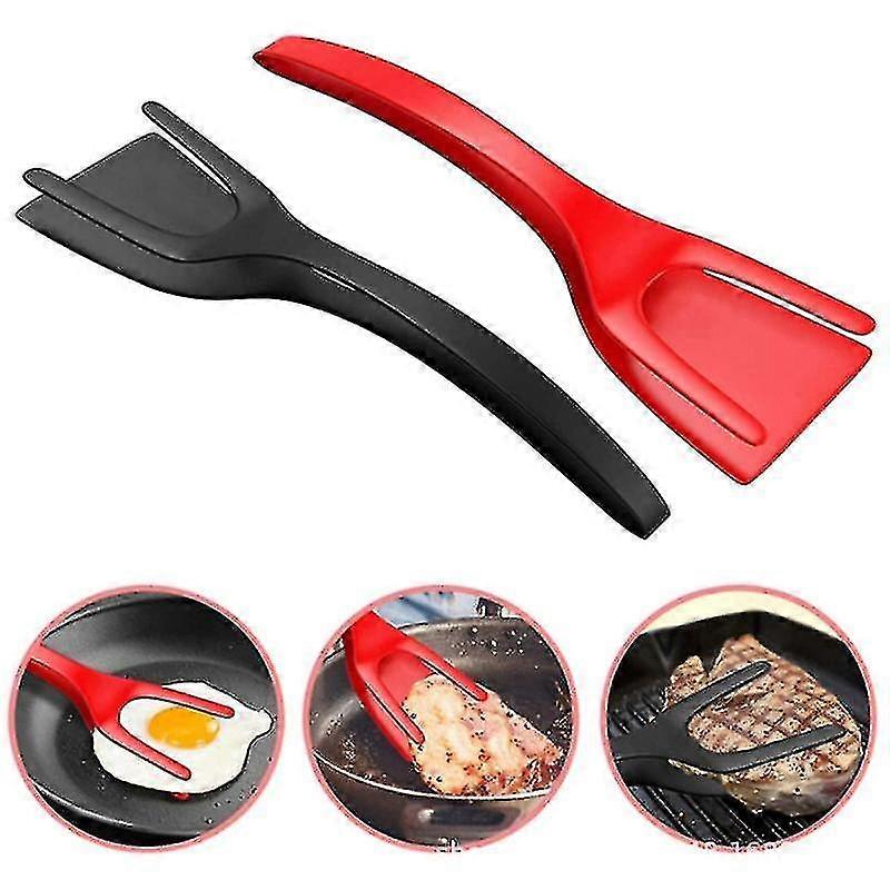 2 In 1 Spatula Tongs Nylon Heat Resistant Grip Flip Steak Egg Spatula Fried Egg Turners Kitchen Frying Tool-hy
