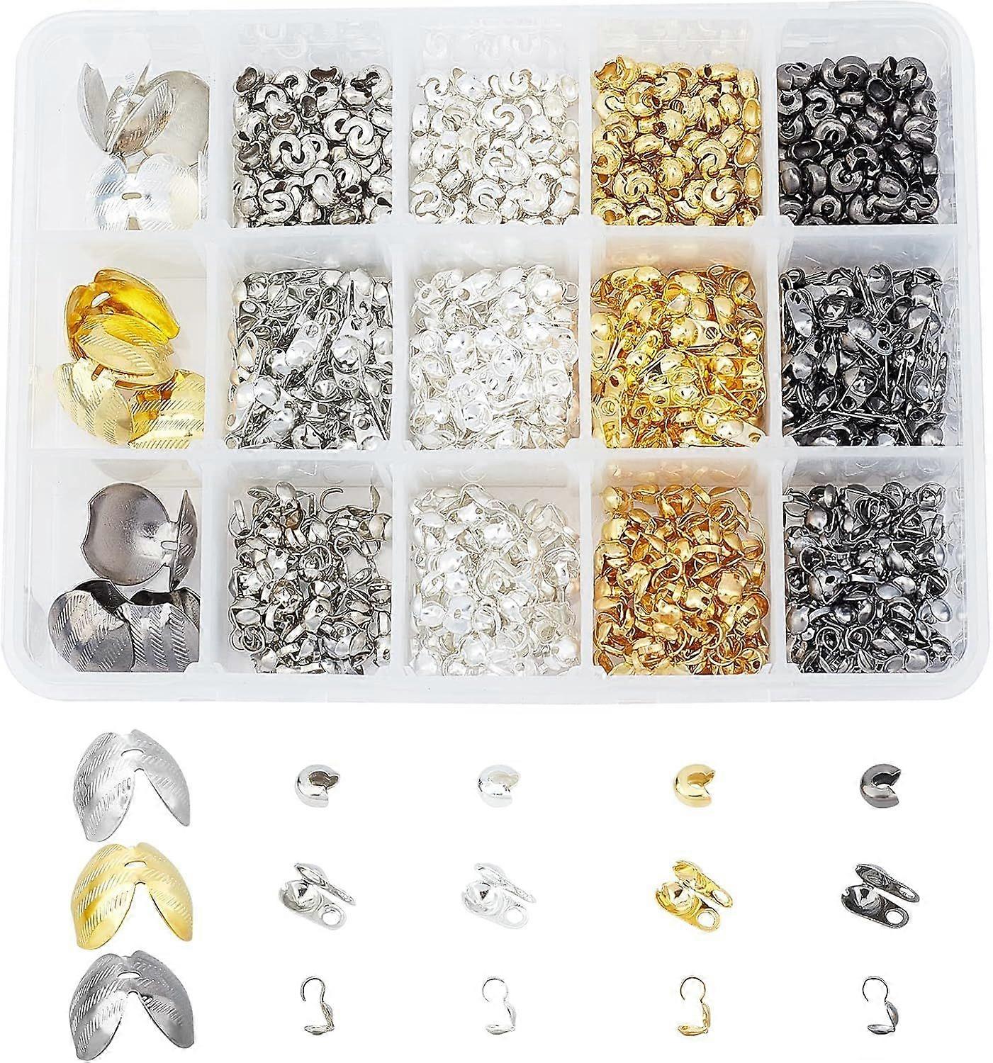 1216pcs Clamshell Endcap Clamshell Bead Tips Clamshell Calottes Crimp End Cap Open Clamshell Crimp Bead Tips for Jewelry Craft Making