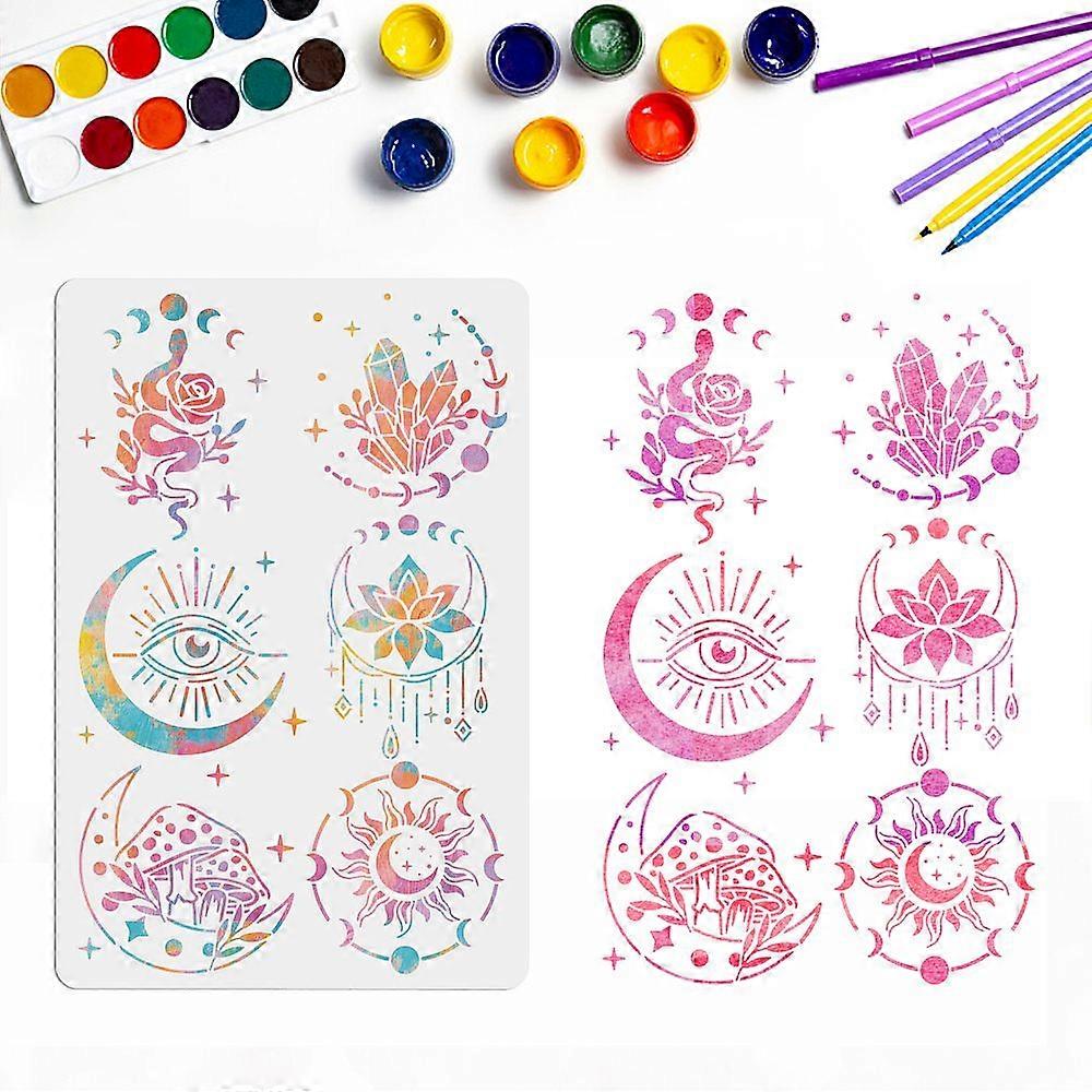 1pc Moon Phase Stencils Cresent Moon Star Templates Stencils 15.723.6inch Crystal Moon Snake Flower Eye Mushroom Sun Lotus Flower Pattern for Crafts W