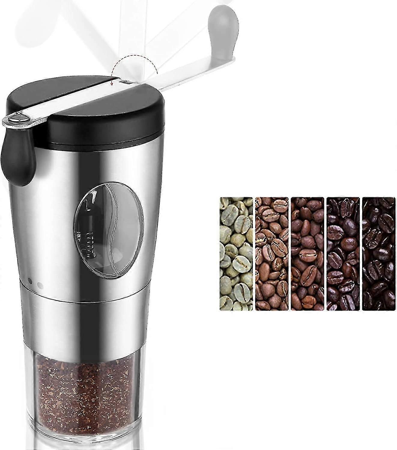 Portable Coffee Bean Grinder With Adjustable Ceramic Herb Setting - Steel Crank Grinder,5 Adjustable Levels