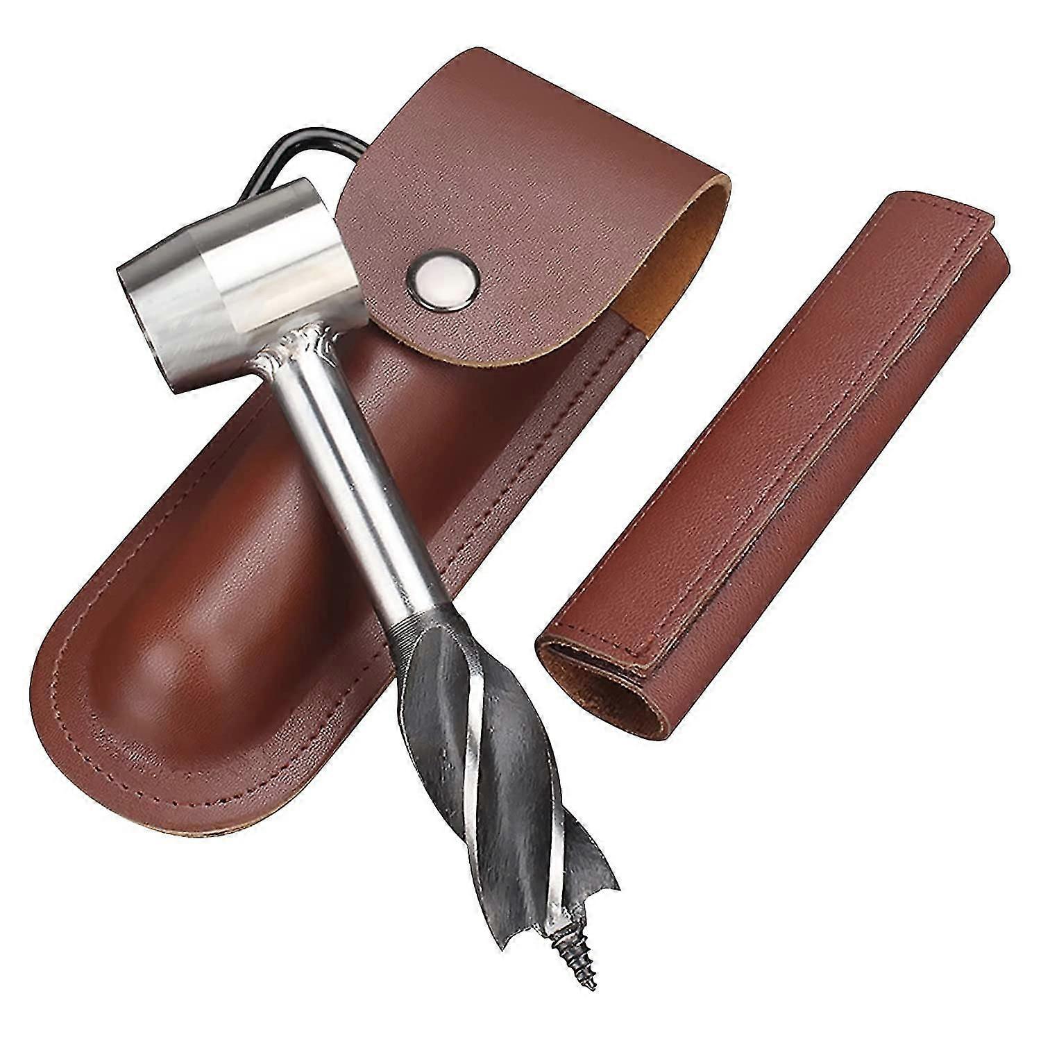 Manual Auger Drill, Hand Drill Digger Auger, Manual Auger Woodworking Hand Drill With Leather Case, Scotch Eye Auger Outdoor Survival Tools for Bushcr