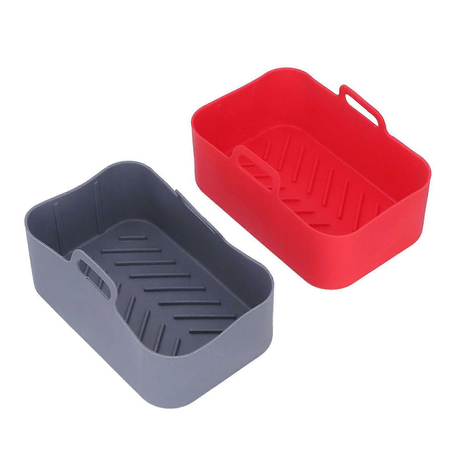 2pcs Fryer Silicone Pot Non Stick Reusable Liner Basket Replacement for Ninja DZ201 Foodi 8QT Red and Gray