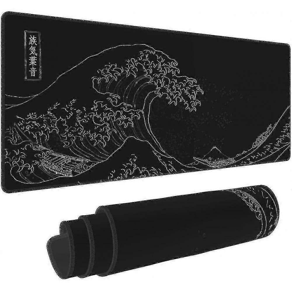 Extended Large Anime Black Mouse Pad The Great Wave Off Kanagawa Painting Big Gaming Mouse Mat Xxl Non-slip Water-resistant Rubber Base Computer IIQ